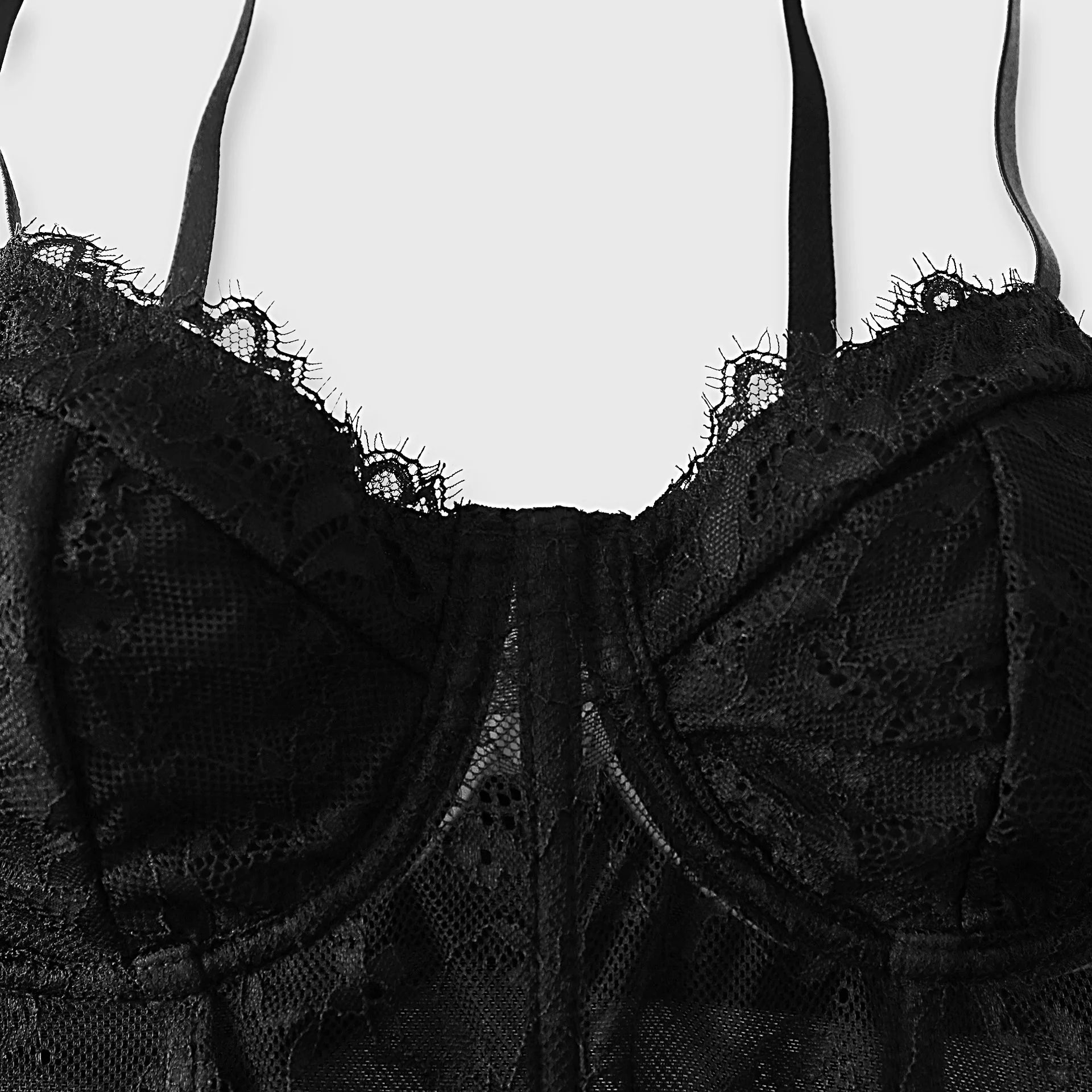 Sexy Schwarzes Mesh-Korsett Top – Halbtransparentes Push-Up Bustier für Damen | Club & Party Crop Top